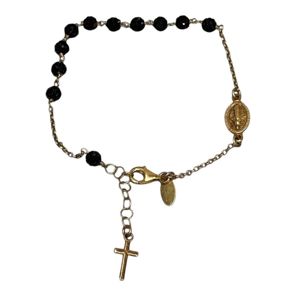 Dyadema Gold Over 925 Sterling Cross Mary Crystal Beads Rosary Bracelet 7" Italy